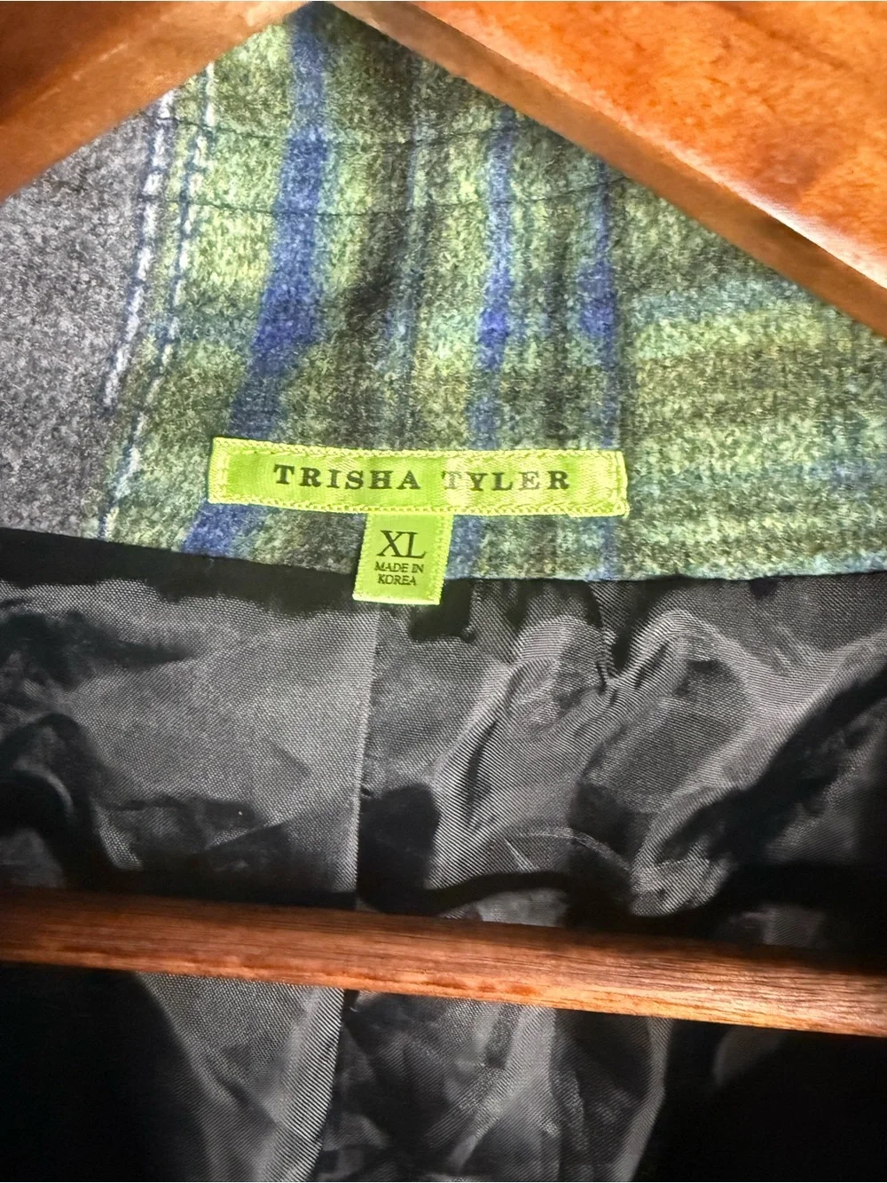 Trisha Tyler Green & Gray Plaid Patchwork Women's lightweight jacket Blazer
